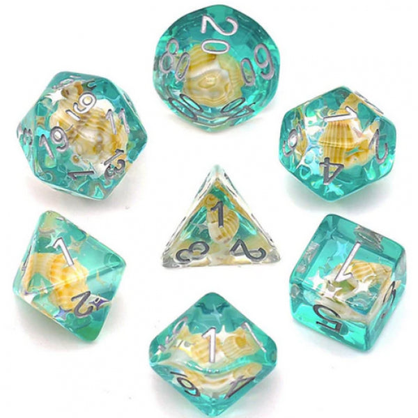 Polyhedral Dice Set: Inclusion Dice - Green Conch Dice Set (7)