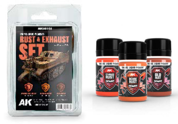 AK-Interactive: (Pigment) Liquid Enamel - Rust & Exhaust Set (3pcs) (35ml)