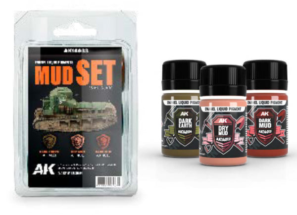 AK-Interactive: (Pigment) Liquid Enamel - Mud Set (3pcs) (35ml)