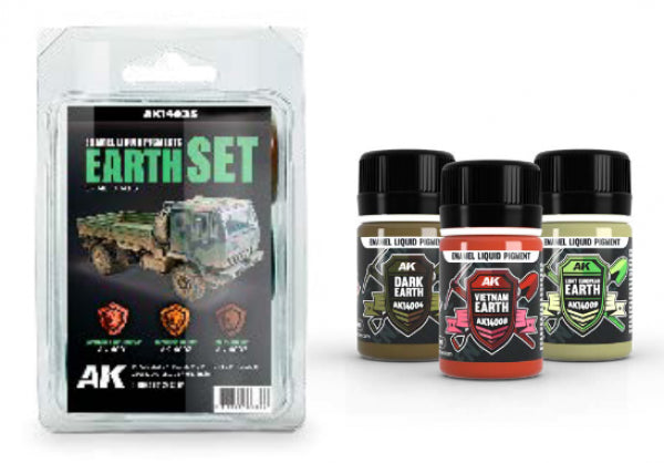 AK-Interactive: (Pigment) Liquid Enamel - Earth Set (3pcs) (35ml)