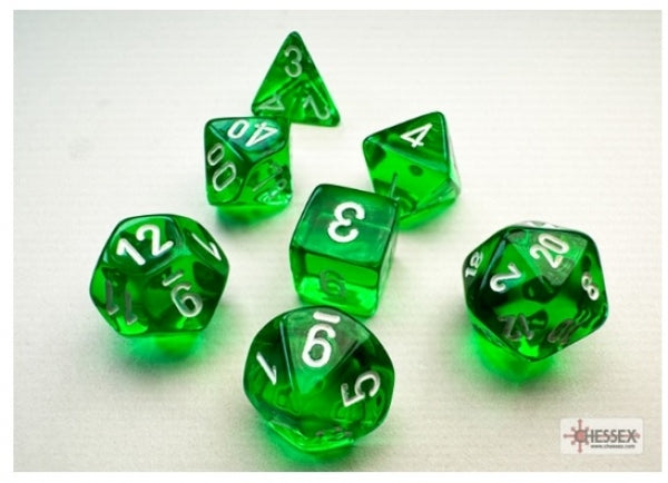 Chessex RPG Dice Sets: Translucent Mini-Polyhedral Green/White 7-Die Set