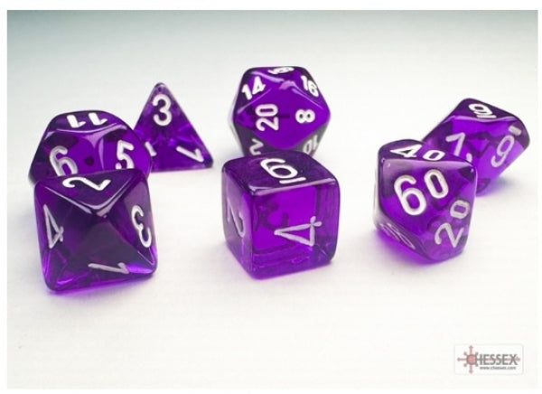 Chessex RPG Dice Sets: Translucent Mini-Polyhedral Purple/White 7-Die Set