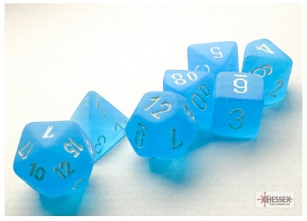 Chessex RPG Dice Sets: Frosted Mini-Polyhedral Caribbean Blue/White 7-Die Set