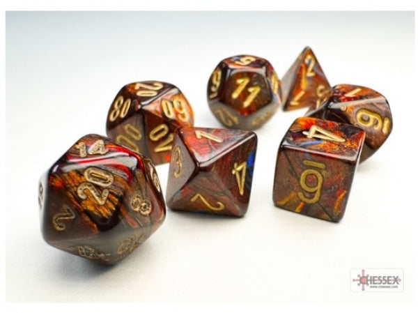 Chessex Dice Sets: Scarab Mini-Polyhedral Blue Blood/Gold 7-Die Set
