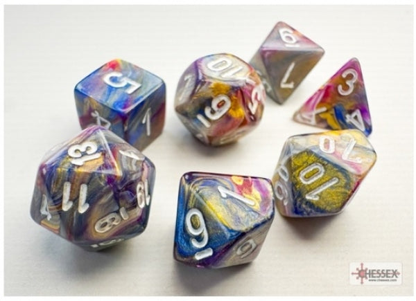Chessex RPG Dice Sets: Festive Mini-Polyhedral Carousel/White 7-Die Set