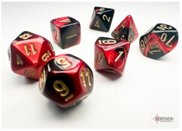 Chessex Dice Sets: Gemini Mini-Polyhedral Black-Red/Gold 7-Die Set