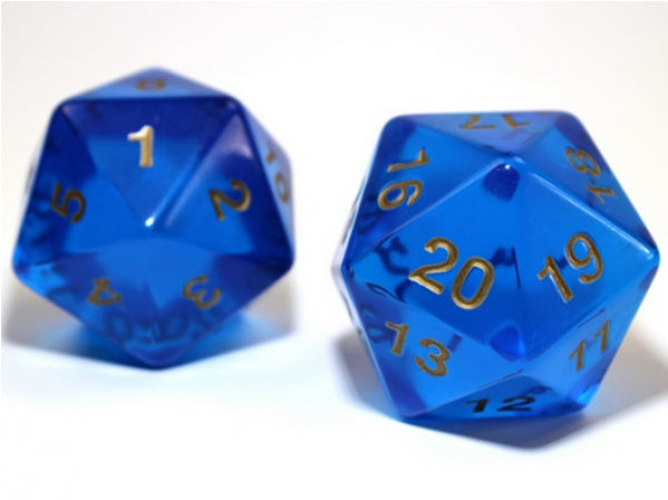 Chessex: 55mm Jumbo d20 Translucent Blue w/gold (1)