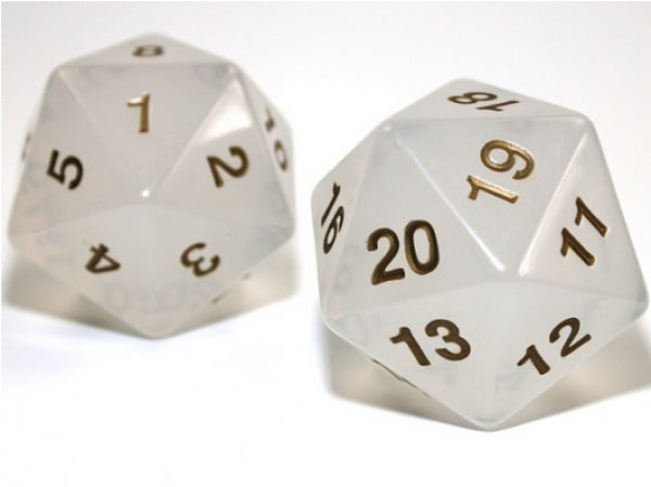 Chessex: 55mm Jumbo d20 Translucent Pearl/gold (1)