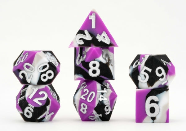 Sharp Edge Silicone Rubber Pride Poly Dice Set: Asexual (16mm)