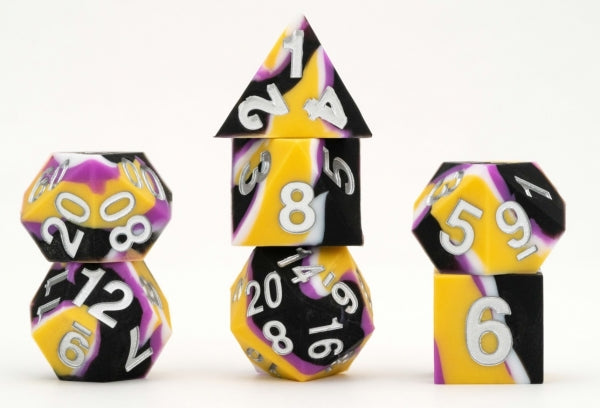Sharp Edge Silicone Rubber Pride Poly Dice Set: Nonbinary (16mm)