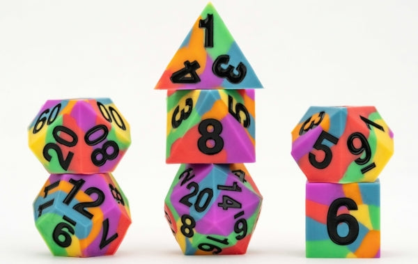 Sharp Edge Silicone Rubber Pride Poly Dice Set: Rainbow Flag (16mm)