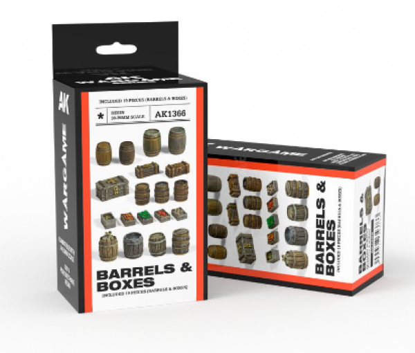 AK-Interactive: Scenography - Barrels & Boxes (Poly-resin, 30-35mm scale)