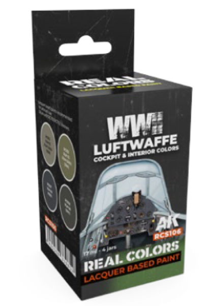 AK-Interactive: Real Colors Lacquer Paint Set - WWII Luftwaffe Cockpit & Interior Colors (4 colors)