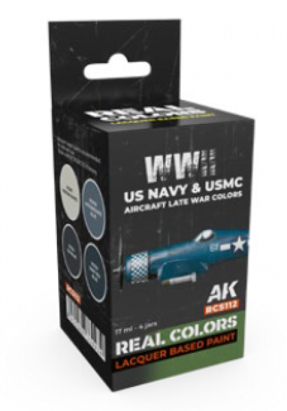 AK-Interactive: Real Colors Lacquer Set - WWII US Navy&USMC Aircraft Late War Colors (4 colors)