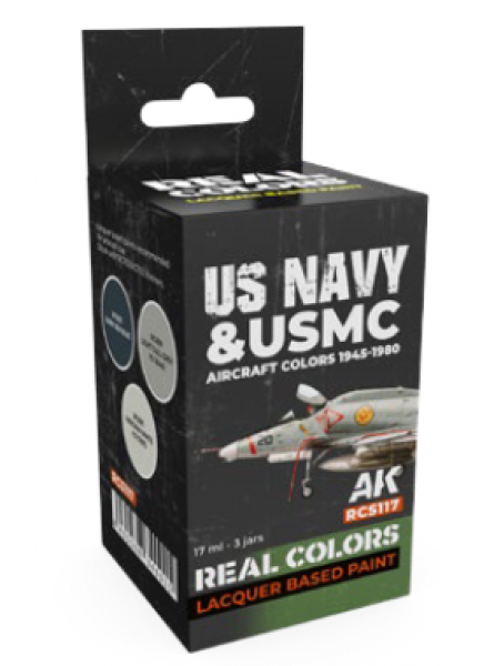 AK-Interactive: Real Colors Lacquer Paint Set - US Navy & USMC Aircraft Colors 1945-1980 (3 colors)