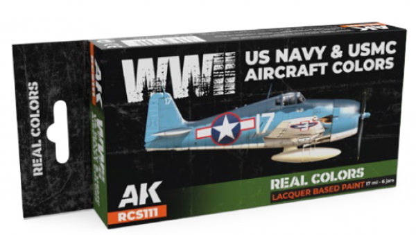 AK-Interactive: Real Colors Lacquer Paint Set - WWII US Navy & USMC Aircraft Colors (6 colors)
