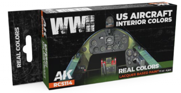 AK-Interactive: Real Colors Lacquer Paint Set - WWII US Aircraft Interior Colors (6 colors)
