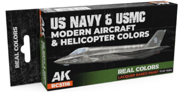 AK-Interactive: Real Colors Lacquer Set - US Navy & USMC Modern Aircraft & Helicopter (6 colors)