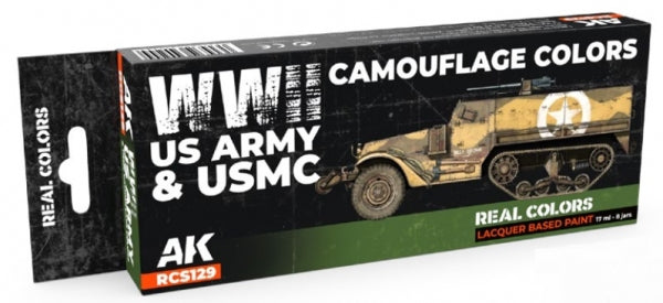 AK-Interactive: Real Colors Lacquer Paint Set - WWII US Army & USMC Camouflage Colors (8 colors)