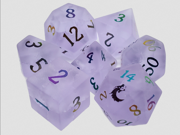 Old School RPG Dice Set: Gemstone - Frosted Blast Glass Amethyst w/ Spectral (7)