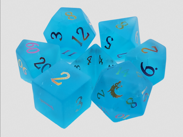 Old School RPG Dice Set: Gemstone - Frosted Blast Glass Blue Sapphire w/ Spectral (7)