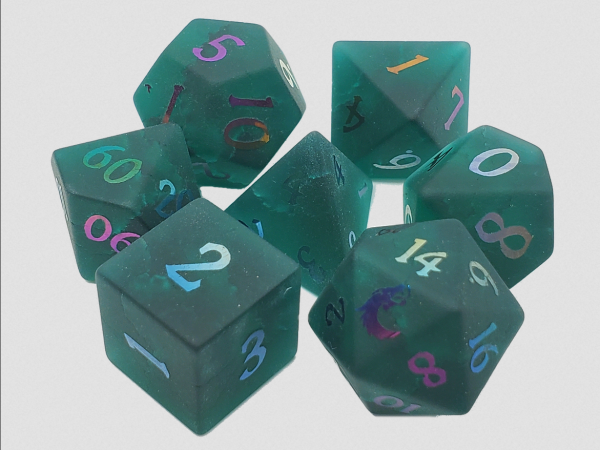Old School RPG Dice Set: Gemstone - Frosted Blast Glass Emerald w/ Spectral (7)