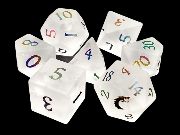 Old School RPG Dice Set: Gemstone - Frosted Blast Glass Moonstone w/ Spectral (7)