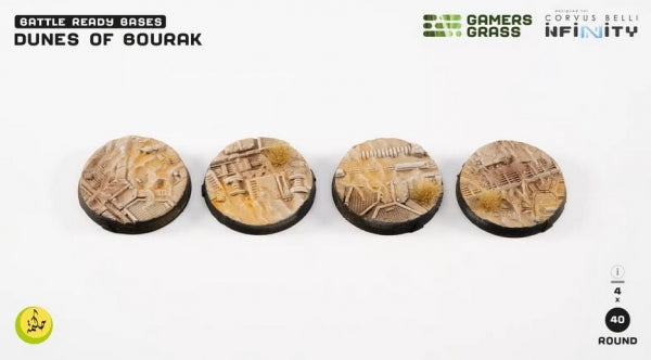 Battle Ready Bases: (Infinity) Dunes of Bourak Bases, Round 40mm (x4)
