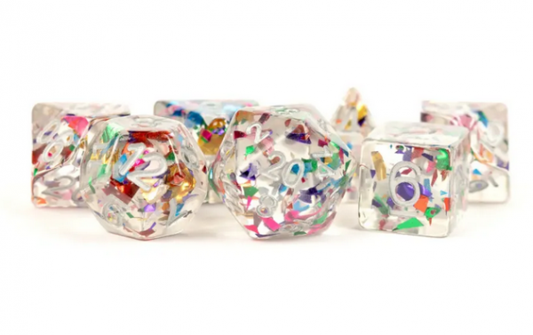 Polyhedral Dice Set: (Resin) Rainbow Foil (7 die set)