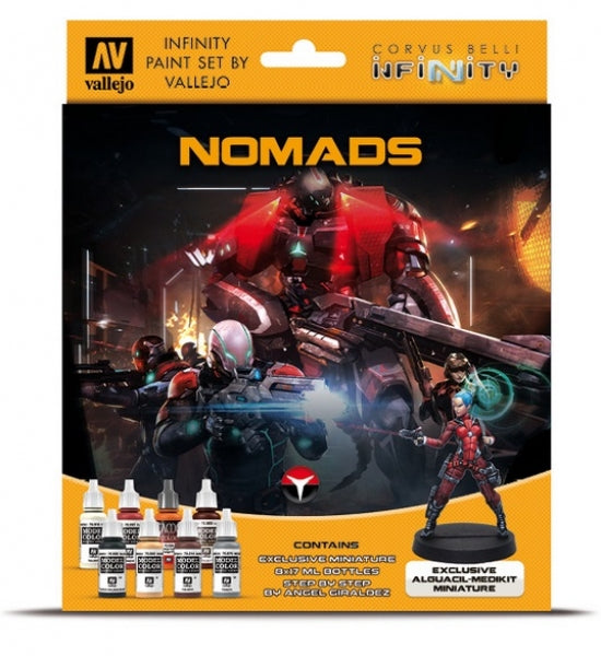 Vallejo: (Infinity) Nomads Paint Set (8) with figure [MFG OOP]