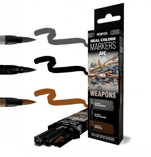 AK-Interactive: Real Color Acrylic Paint Marker Set - Weapons (3 color set)