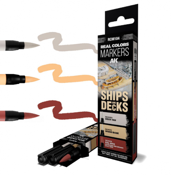AK-Interactive: Real Color Acrylic Paint Marker Set - Ships & Decks (3 color set)