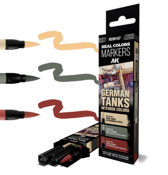 AK-Interactive: Real Color Acrylic Paint Marker Set - German Tank Interior Colors (3 color set)