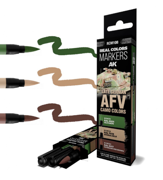 AK-Interactive: Real Color Acrylic Paint Marker Set - Late German AFV Camo Colors (3 color set)