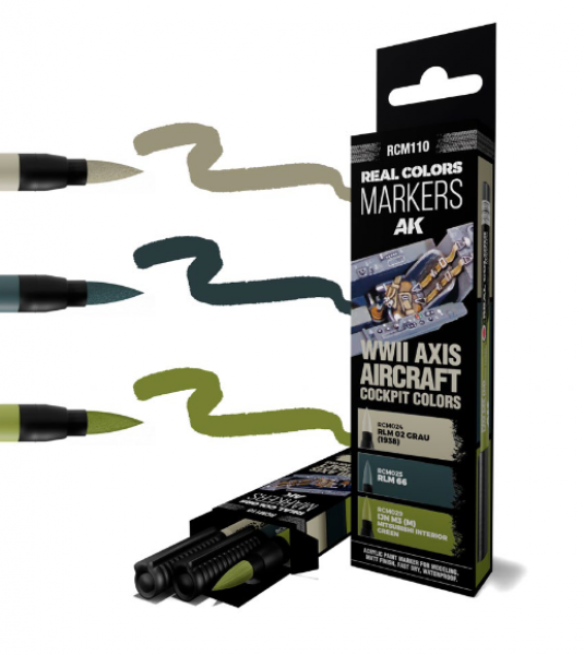 AK-Interactive: Real Color Acrylic Paint Marker Set - WWII Axis Aircraft Cockpit (3 color set)