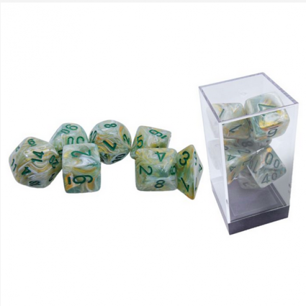 Chessex: Mega Hedrals - Marble Green/Dark Green Set (7)