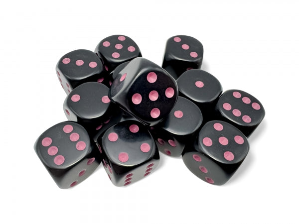 Opaque Black/pink 16mm d6 Dice Block (12 dice)