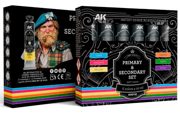 AK Interactive: Artist Dense Acrylic Color - Primary & Secondary Set (6 tubes, 20mL)