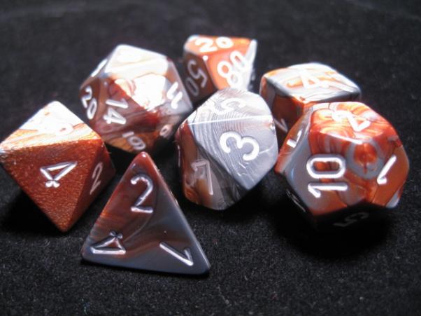 Chessex RPG Dice Sets: Copper-Steel/White Gemini Polyhedral 7-Die Set