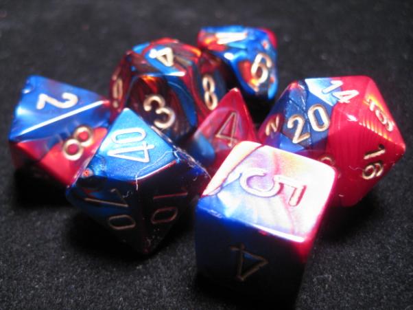 Chessex RPG Dice Sets: Blue-Red/Gold Gemini Polyhedral 7-Die Set