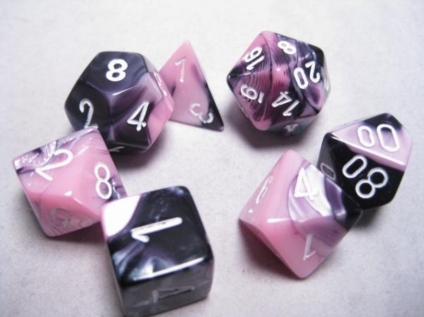Chessex RPG Dice Sets: Black-Pink/White Gemini Polyhedral 7-Die Set