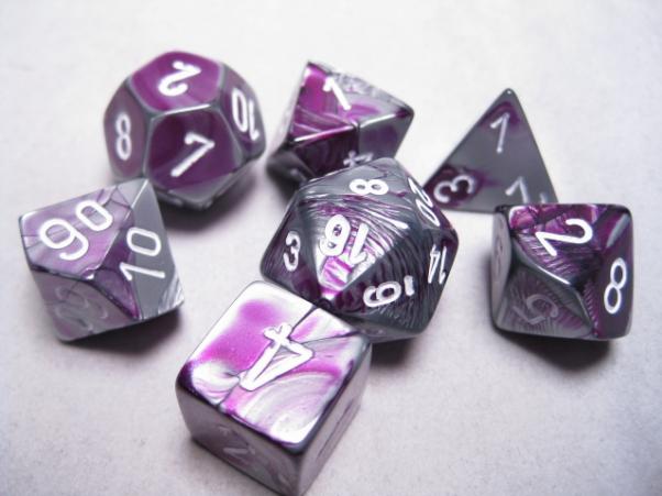 Chessex RPG Dice Sets: Purple-Steel/White Gemini Polyhedral 7-Die Set