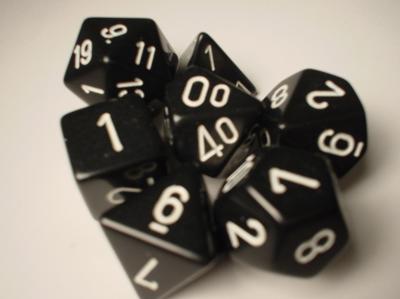 Chessex RPG Dice Sets: Black/White Opaque Polyhedral 7-Die Set
