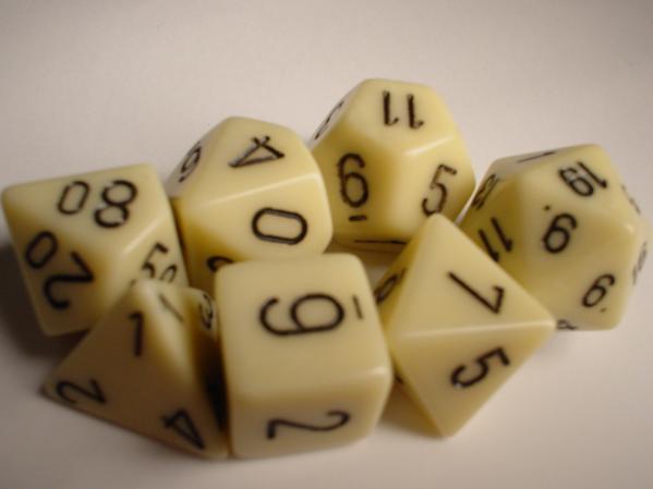 Chessex RPG Dice Sets: Ivory/Black Opaque Polyhedral 7-Die Set