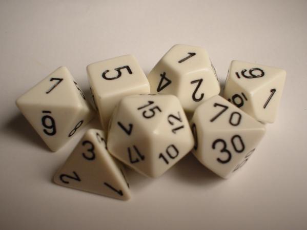 Chessex RPG Dice Sets: White/Black Opaque Polyhedral 7-Die Set