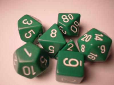 Chessex RPG Dice Sets: Green/White Opaque Polyhedral 7-Die Set