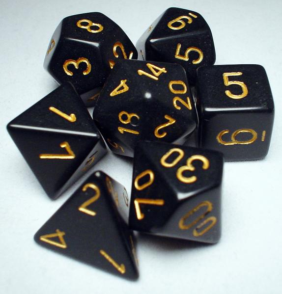 Chessex RPG Dice Sets: Black/Gold Opaque Polyhedral 7-Die Set