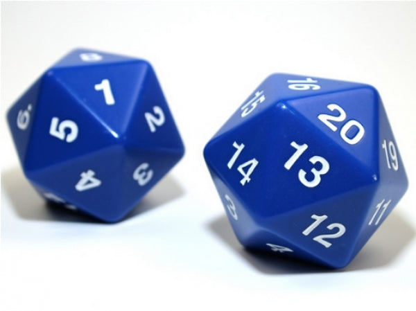 Chessex: 55mm Jumbo d20 Opaque Blue/white countdown die (1)
