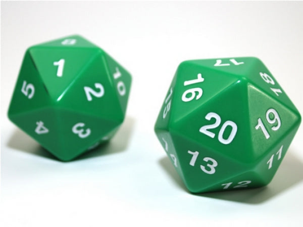 Chessex: 55mm Jumbo d20 Opaque Green/white countdown die (1)