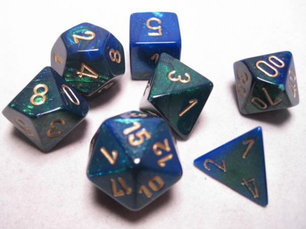 Chessex RPG Dice Sets: Blue-Green/Gold Gemini Polyhedral 7-Die Set